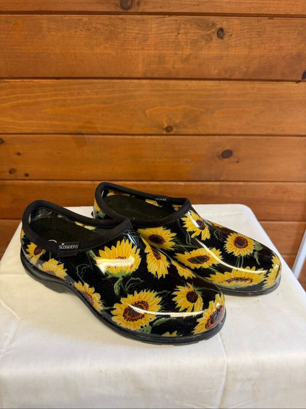 Sloggers black sunflower-print waterproof garden Slip on shoes Sz 9
